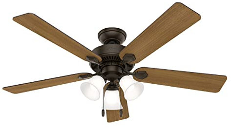 Hunter Swanson Indoor Ceiling Fan with LED Lights and Pull Chain Control, 52, New Bronze