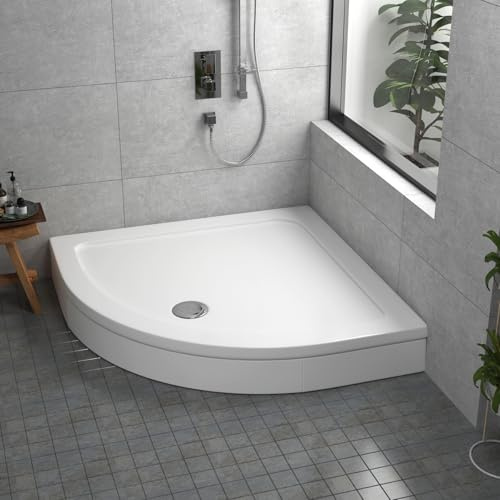 Bathroom Quadrant 900 x 900mm Shower Tray with Riser Kit Plinth for Shower Enclosure Gloss White Slimline