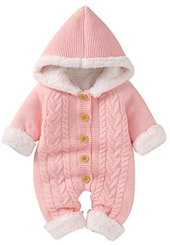 Haokaini Newborn Baby Hooded Knitted Romper Fleece Sweater Warmer Snowsuit Jumpsuit Coveralls Onepiece Infant Winter Outerwear for Boys Girls