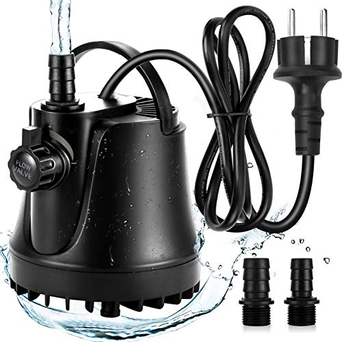 AQQA Wasserpumpe, 1000L/H Ultraleise Tauchpumpe, High Lift Aquarium Pumpe Mit Verstellbarem Schalter und 2 Düsen für Aquarium, Teich, Hydroponik