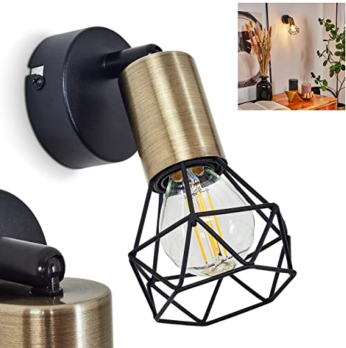 Aplique de pared Baripada, lámpara de ambiente de 1 luz en negro y latón, pantalla de celosía con efecto de luz, el foco se puede girar y bascular, 1 x E14, sin bombilla(s)