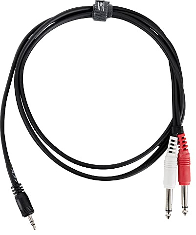 Pronomic Stage JM2JS-1.5 Cavo Audio 1,5 m, connettori 3,5 mm Stereo Jack ? 2x 6,3 mm Mono Jack, alta qualità, doppia fascetta regolabile, chiusura a strappo, colore nero.