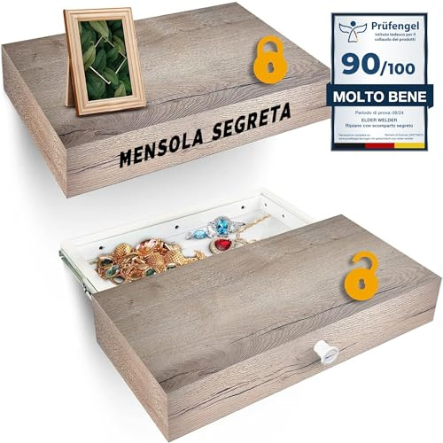 Elder Welder® Étagère Secrète avec Compartiment Secret | 30cm x 60cm | Coffre Fort Secret | Étagère Murale Chêne Halifax avec Cachette Secrète à Clé | Étagère Murale Tiroir | Idéale Cachette Argent