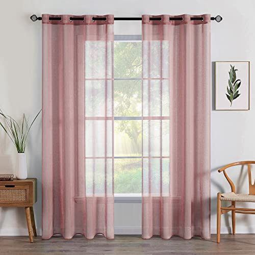 MIULEE Voile Gardinen ösenvorhang 140x215 cm 2er Set Schmutziges Rosa | Transparente leichte Voile Vorhang als Ösenschal für Wohnzimmer und Schlafzimmer, lichtdurchlässig, luftig, dekorativ