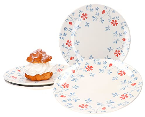 Ritzenhoff & Breker Julia Blume blau 4er Set Kuchenteller I Ø 21,5 cm I 4 Personen I Frühstücksteller, Dessertteller I florales Design I Porzellan-Geschirr mit rot-blauem Blüten-Dekor