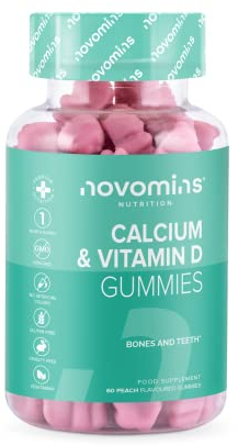 Novomins Caramelle Gommose Calcio e Vitamina D – Calcio 400 mg – Integratore Multivitaminico Muscoli e Ossa –Integratore Veg No Glutine Fornitura 1 Mese – Vitamine Gommose Masticabili con Vitamina K2