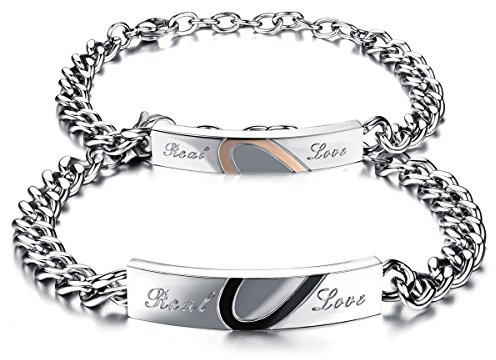 Kim Johanson Edelstahl Pärchen Armbänder *Real Love* in Silber, Roségold & Schwarz | Schmuck mit Herz | Paar Armband | Geschenk für Paare mit Gravur | Wasserfest | BFF | Verstellbar inkl Schmuckbeutel