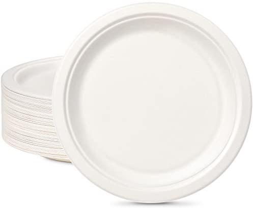 GREENESAGE Einwegteller 150 Stück Pappteller 26CM Weiß Rund Einweggeschirr Groß Einmalteller Zuckerrohr Einweg Geschirr Partyteller Biologisch Abbaubares Einmalgeschirr Pappteller Hochzeit