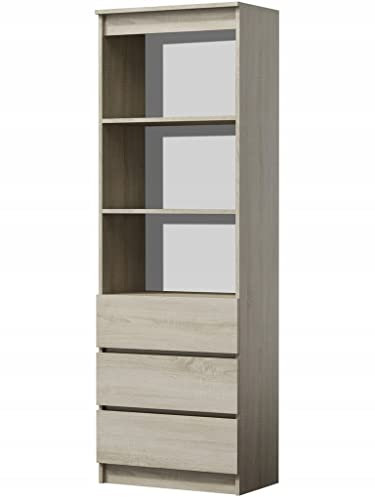 CDF Bücherregal 3 Schubladen Schrank für Dokumente Kommode Sideboard Anrichte Für Wohnzimmer Schlafzimmer Kinderzimmer Büro Sonoma - RS-60