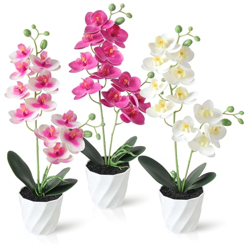 Dremisland 3er Set Orchideen Künstlich im Topf(38cm) Weiß Rosa Kunstblumen Wie Echt Seidenblumen Künstliche Blumen Phalaenopsis Kunstpflanze Dekoblume für Tisch Wohnkultur Büro Dekor