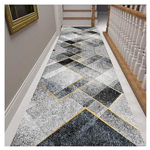 Siunwdiy Läufer Teppich Flur 70X140CM Grau Geometrisch rutschfest Meterware Waschbar Teppichläufer Schlafzimmer Korridor Küchenlaufer Lang, 40-140cm Breit, Anpassbare Größe