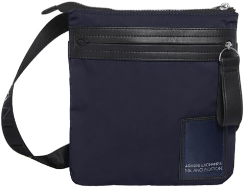 Armani Exchange Men's Milan Edition, Sustainable, big zipped front pocket Flat Cross Body Night Sky,One Size