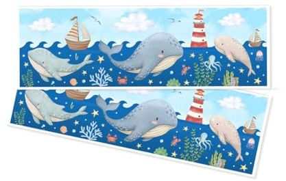 Dostear BordüRe Selbstklebend Kinderzimmer Tapeten Wohnzimmer Wanddeko Badezimmer 3d Fliesenaufkleber Wandleisten Blaues Meer 2St 30x90cm