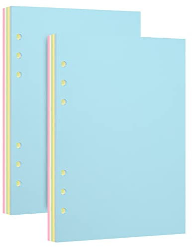 2 Packungen Nachfüllpapier für A5 6-Ringbuch-Notizbuch - Ideal für Büro, Schule, Zuhause, Kreative Projekte und Tagesplanung, 100 GSM, Blanko, Jeweils 50 Blatt, 5 Farben, passend für A5 6-Ring
