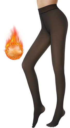 AMIYOYO Fleece Lined Tights Women Thermal Tights Fake Translucent Pantyhose High Waisted Leggings Ladies Stretch Sheer Thick Winter Warm Stocking