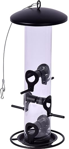 dobar® 11530e Große Futtersäule für Sämereien - Futterspender mit Acrylglasröhre - Futtersäule mit Anflugring für Wildvögel - 14 x 14 x 37 cm - Metall - Acrylglas - Schwarz…