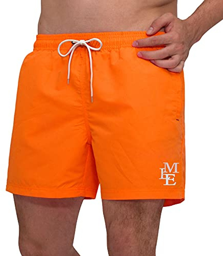 Badbyxor för män, ventilerande badshorts, män, träningsshorts, elastiska, justerbara med dragsko, nätfoder, apelsin, L