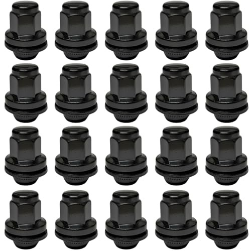 RYBO 20 Stück Radmutter M12 x 1,5 Flachsitz 19 Hex kompatibel mit Jaguar Fahrzeugen (Schwarz, 20 Stück)
