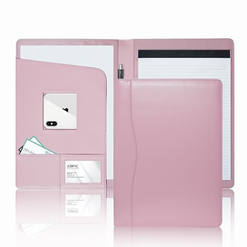 Padfolio Folder Portfolio Leather Portfolio Storage Clipboard with Cover for Legal Pad Holder Letter Size A4 Writing Padfolio Pad for Business School Office Conference Man Women (Pink)