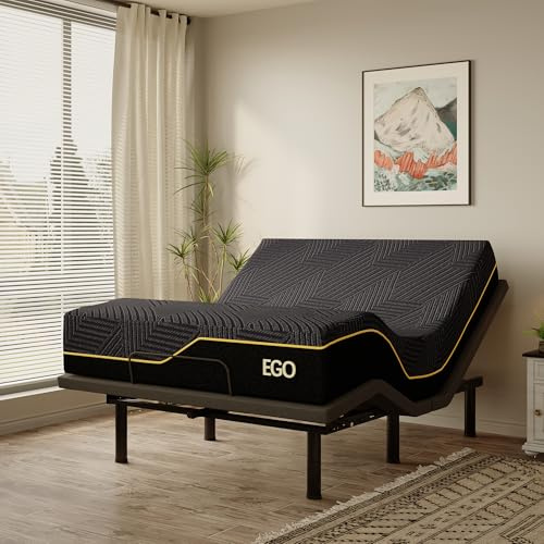MLILY EGOHOME Queen Size Adjustable Bed Base Frame and 14 inch Memory Foam Mattress, Independent Head and Foot Incline Electric Foldable Metal Bed Base Electric, Wireless Remote,Zero Gravity