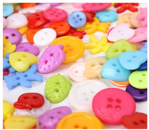 Wisafory 200 Stück Bunte Knöpfe Kunststoff Bastelknöpfe Kinderknöpfe zum Basteln Kunstharz Knöpfe Dekorationen für Nähen Scrapbooking Kunst und Handwerksprojekten Gemischt