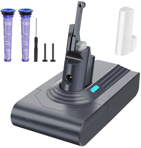 Waitley V8 Battery Replacement 6000mAh for Dyson V8 SV10 | 6000mAh replacement battery for Dyson V8 SV10 with 2 pre-filters and screwdriver, compatible with V8 cordless vacuums