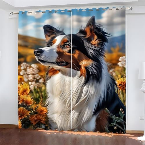 EXSANLIEAY Verdunklungsvorhänge SchäFerhund, Vorhang Blickdicht Tier Vorhänge mit öSen 2er Set für Schlafzimmer Kinderzimmer, Deko Gardinen Wohnzimmer - B140 x H260 cm