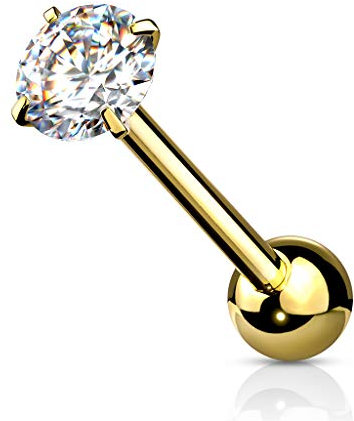 beyoutifulthings Zungen-piercing runder Zirkonia 6-mm Gold Clear Universal-Piercing Chirurgenstahl Barbell-s Stab-länge 16-mm