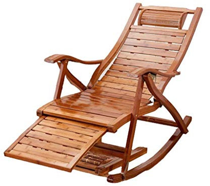 QUSYZD Klappstuhl Freizeit-Schaukelstuhl aus Bambus mit Fußmassagerolle, Verstellbarer Liegestuhl für Garten/Rasen am Pool, Style1,Style1