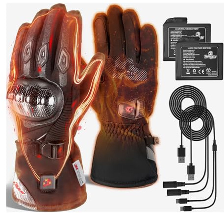 BORLENI Beheizbare Motorradhandschuhe, 3000 mAh, Touchscreen, Wasserdicht | Wiederaufladbar mit Fingerspitzenheizung, für Damen und Herren, Ski, Radfahren, Trekking und Snowboard, Modell: AXE02H