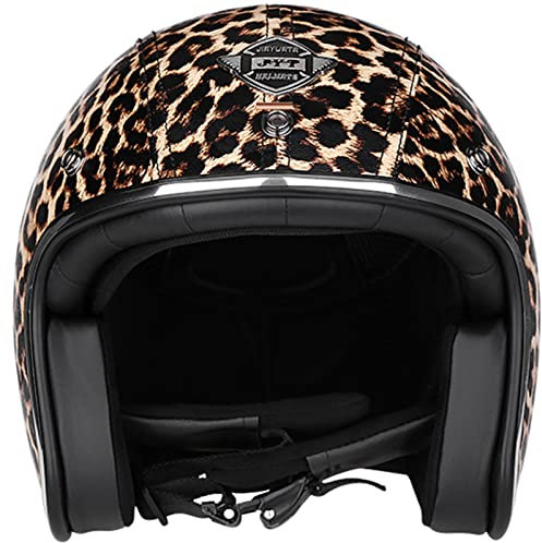 YIYHFKM Leopardenmuster Erwachsene Roller-Helm Moped-Helm Jethelm Roller Helm Jet Helm Mopedhelm Herren Und Damen ECE-Zertifizierter Halbschalenhelm (Größe: 55–62 cm)