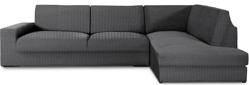 ECOMMERC3 | Copridivano Chaiselongue Braccio destro con schienale super elastico - Copridivano con chaise longue, grigio scuro, protettivo traspirante, con schiuma e gomma, valida destra o sinistra
