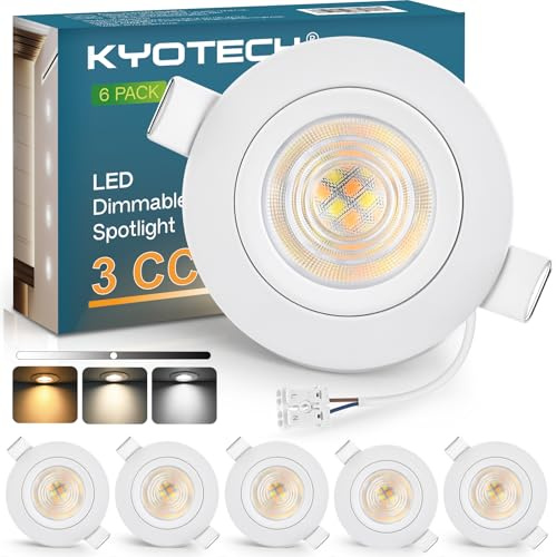 KYOTECH LED Einbaustrahler Dimmbar 230V, 5W 550LM Austauschbare Lichtquelle Deckenspots 3000K/4000K/6500K, LED Spot Flach IP44 Einbauleuchten 60-70mm für Badezimmer, Weiß 6er Set (Nicht Drehbar)