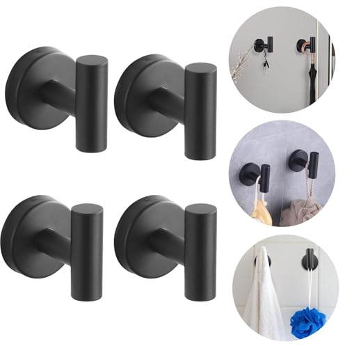 Boxonly Gancho resistente de acero inoxidable con ventosa para colgar en la ropa, para toallas de baño y cocina, color negro, 4 unidades, fuerte sujeción de succión, extraíble, capacidad de hasta 5