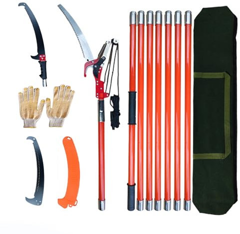 Manual Pole Saw, Pole Pruning Saw, Retractable Tree Pruner, Long Reach Pole Saw, Pruning Saw with Scissors, Pruning Saw with Cutter and Storage Bag (3m)