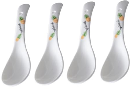 Cabilock 4pcs Japanese Mini Soup Spoons Large Serving Spoons for Buffet Porcelain Japanese Ceramic Bone China Soup Set Dishwasher Safe