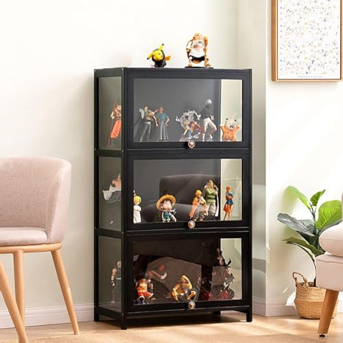 Koubhyj 3 Schicht durchsichtige Vitrine, 60x33x106cm Vitrinenschrank, Vitrine für Sammlerstücke Acryl-Vitrine für Miniaturmodelle von Autos, Figur, Modellbau(Schwarz/Auf DREI Seiten transparent)