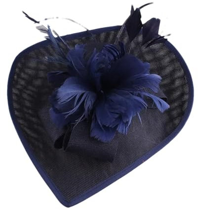 Dvbfufv Damen-Hut mit Blumenfedern, für Hochzeit, Teeparty, Netzhaar, Fascinator, dunkelblau, Einheitsgröße