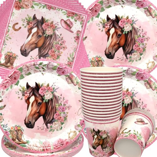 Pferde Geburtstag Deko,Doyomtoy Pferd Partygeschirr Baby Shower Kindergeburtstag Deko Geburtstagsteller Tassen Servietten Horse Geburtstags für Kinder Party Decoration 20 Gäste
