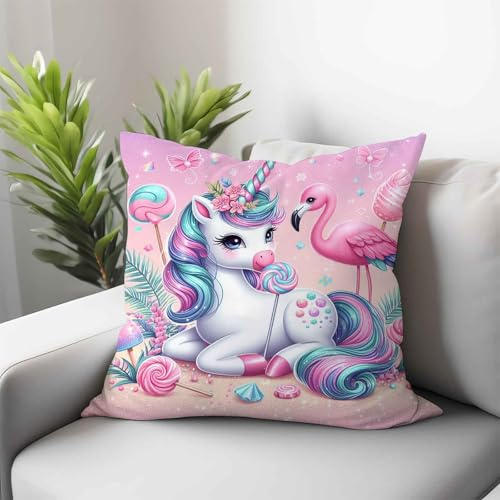 UNAGRI Kissenbezug Einhorn Zierkissenbezüge Kissen Für Mädchen Jahre Regenbogen Kinder Kuschelkissen Kinderzimmer Deko Für Sofakissen Dekokissen Couchkissen Kissenhülle (80 x 80 cm,4)