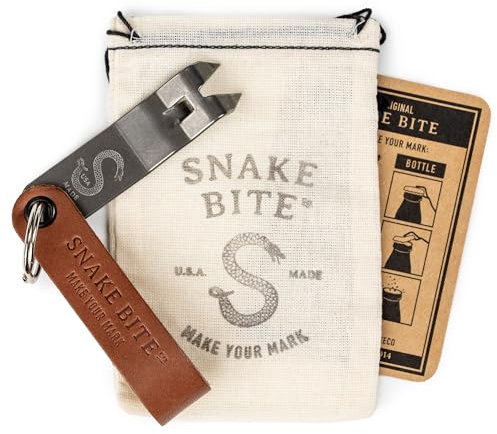 Snake Bite Co. - Llavero abrebotellas original de Snake Bite – 100% fabricado y patentado en Estados Unidos – Abridor de cerveza de cuero y acero inoxidable – Regalos para padrinos de boda, gadgets