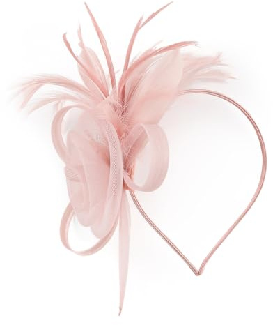 DTREEL Feather Fascinator Hat for Women Tea Parties Weddings Fascinator with Clip and Headband Pink