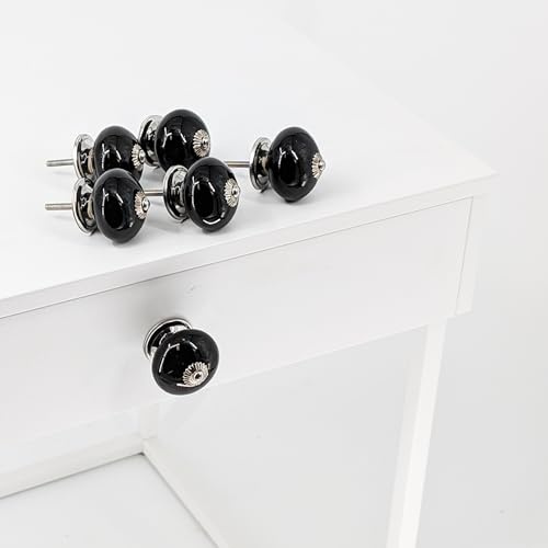 Knober 6er SET | 6 Stück Keramik Möbelknöpfe für Schrank und Schublade | Schwarz Silber SET