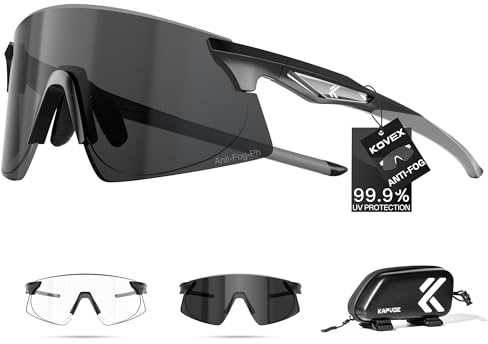 KOVEX Fahrradbrille Selbsttönend Sonnenbrille Antibeschlagbrille Herren Damen Rennrad Schnelle Brille Klar Sportbrille MTB Radbrille K242