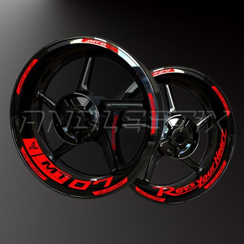 Adesivi riflettenti in vinile per bordo di cerchi da moto, adesivi kit per Yamaha MT07 MT-07, strisce cerchione moto completo per 2 ruote cerchi da 17 (rosso riflettente)