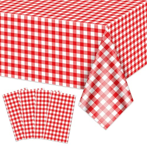 4 confezioni di tovaglie rosse in gingham, tovaglie a scacchi rosse e bianche 219,96 x 129,52 centimetri copertine da tavolo in gingham rettangolari impermeabili per copertine da picnic per feste di