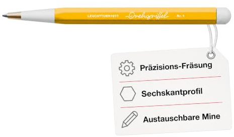 LEUCHTTURM1917 Drehgriffel Nr. 2 Bleistift, Aluminium, Sunflower | sechseckiger Körper, 0,7 mm HB Mine, nachfüllbar mit Reservoir, deutsche Traditionsmarke seit 1917