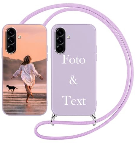 Yoedge Handykette Personalisierte Handyhülle für Samsung Galaxy A17 4G/5G Violett Hülle mit Band Kordel 6,7, Selbst Gestalten mit Foto Bild Text Partner Schutzhülle Cover für Samsung Galaxy A17 Case