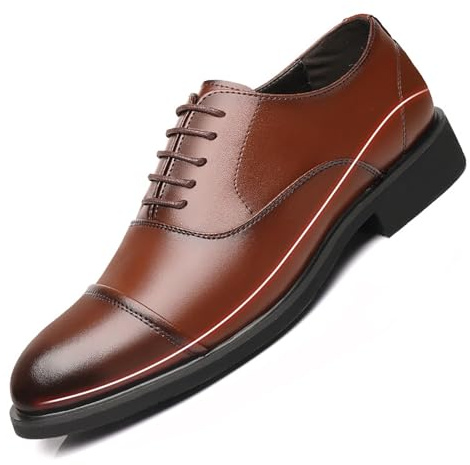 Zapatos de vestir con alzas for hombre, de cuero, Oxfords con aumento de altura de 6 cm, con elevación invisible y puntera, zapatos formales de negocios.(Brown,43 EU)