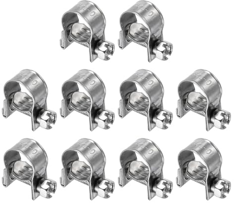 sourcing map 10pcs Fuel Injection Hose Clamp 10-12mm Adjustable 304 Stainless Steel Mini Gas Line Hose Clamp for Automotive Agriculture Plumbing Diesel Petrol Pipe